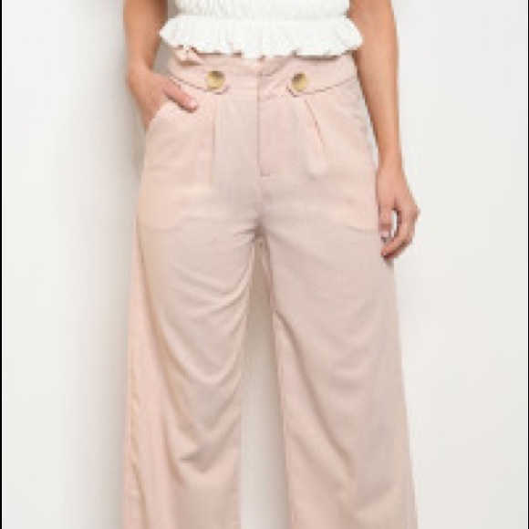 Highwaist button detail wide leg linen ble… - Picture 2 of 4